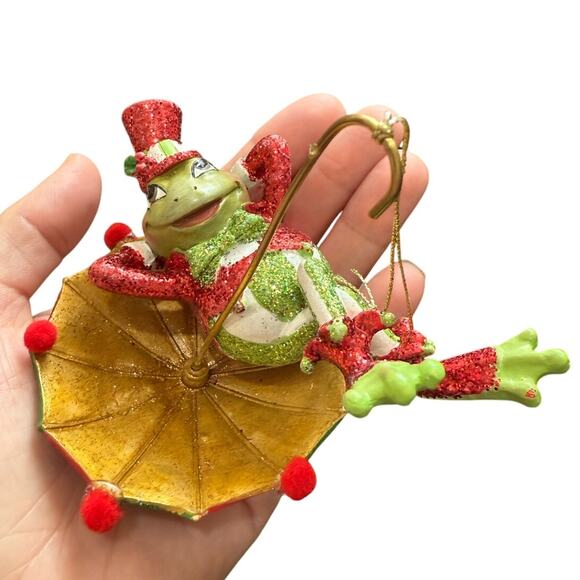 Katherine's Collection Lounging Frog Christmas Ornament Umbrella Anthropomorphic - Picture 1 of 6